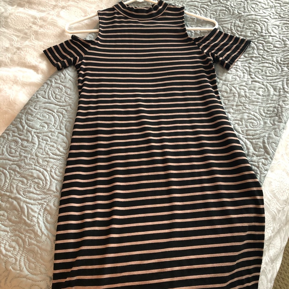 High neck striped mini dress